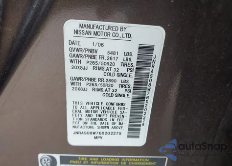 2006 Infiniti Fx35 z USA, uszkodzony, nr VIN JNRAS08W76X202275